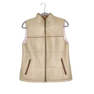 PELETERIA SOLSONA Genuine Leather Zip Up Vest Grid Jacket Beige Women's 44